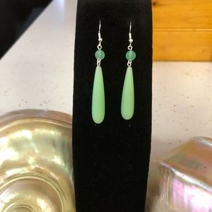Handmade Sterling Silver 925 - Opaque Light Green Cultured Sea Glass Earrings